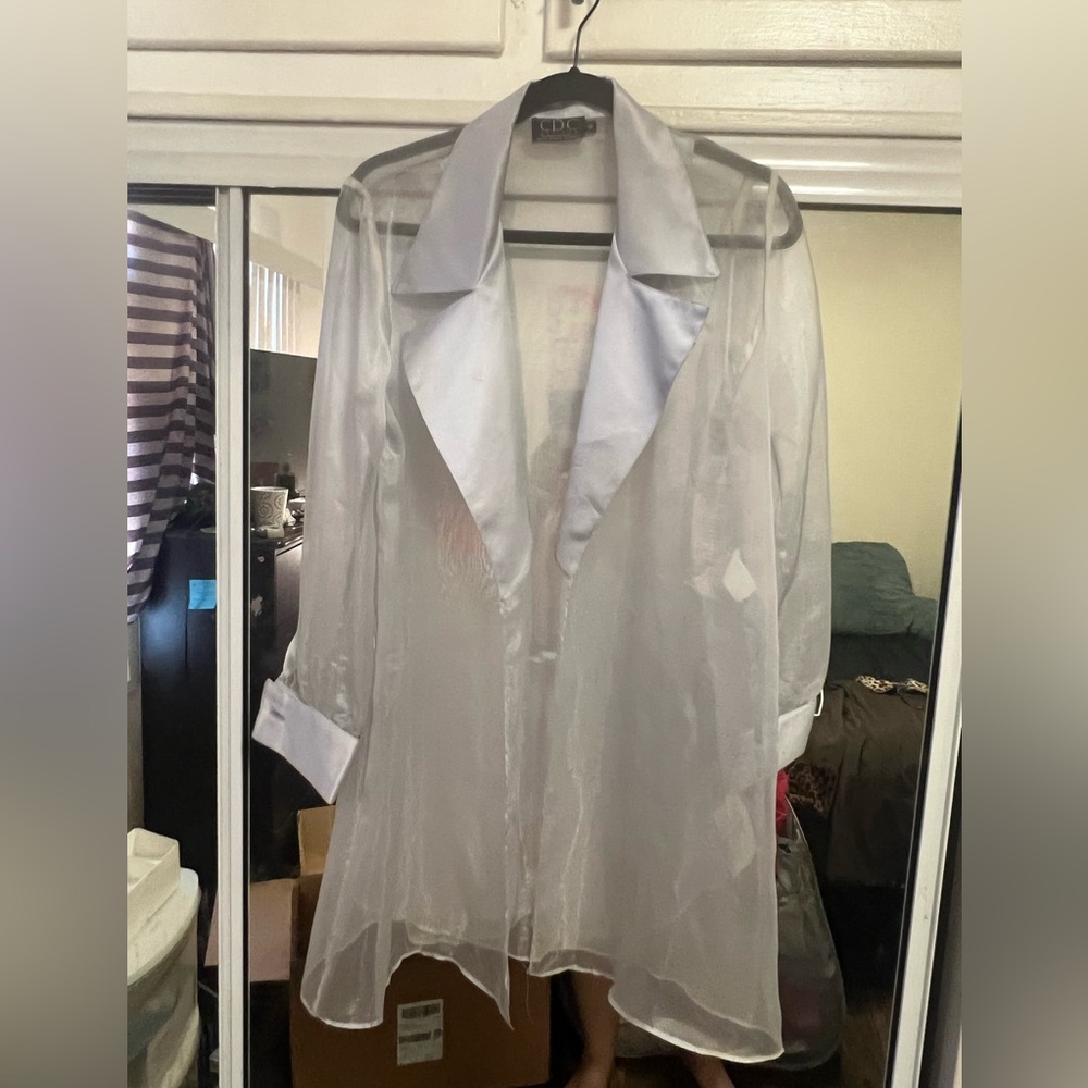 Caren Desiree Company (CDC) Sheer Silver Blazer with Satin Trim